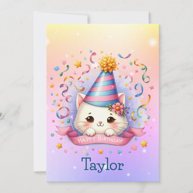 Cute Kawaii Kitty Cat Birthday Greday Card (Anverso)