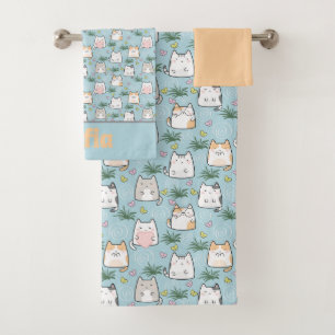 Cute kawaii kitty patrón nombre azul amarillo