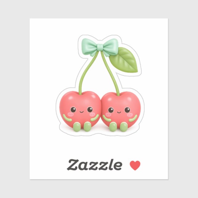 Cute Kawaii Par de Pegatinas de Vinilo de Cereza (Hoja)