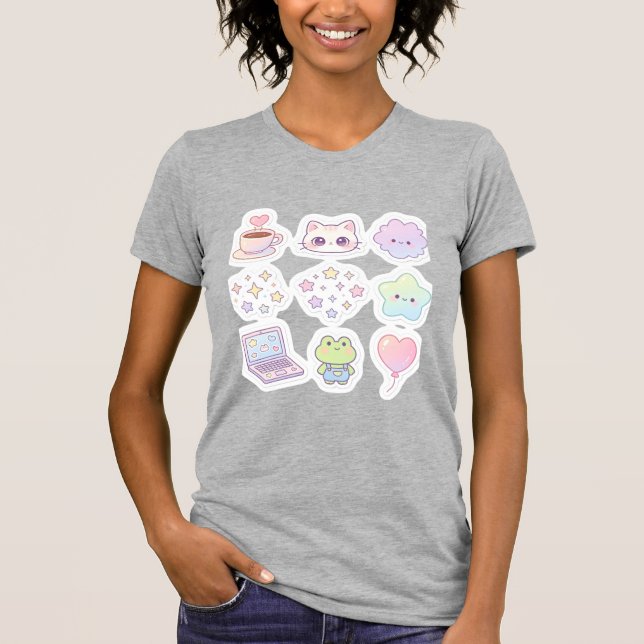 Cute Kawaii Pastel Pack de Stickers Camiseta Estét (Anverso)