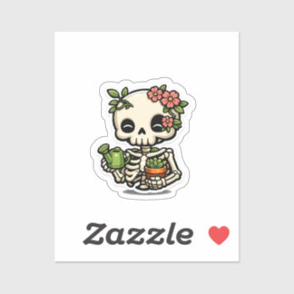 Cute Kawaii Pegatina de jardinero esqueleto floral
