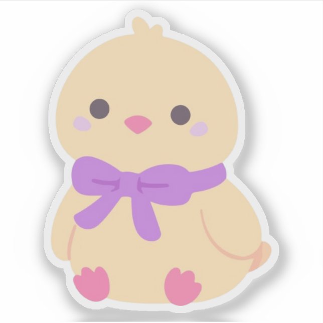 Cute Kawaii Pollito con Pegatina de Lazo Morado (Anverso)