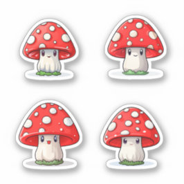 Cute Kawaii Red Cap Mushroom Pegatina Pack