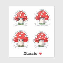Cute Kawaii Red Cap Mushroom Pegatina Pack