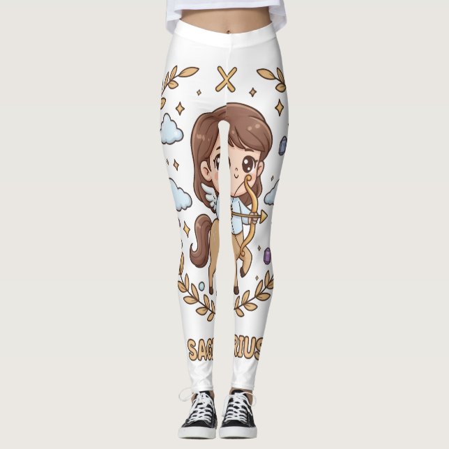 Cute Kawaii Sagittarius Zodiac Sign Leggings (Anverso)