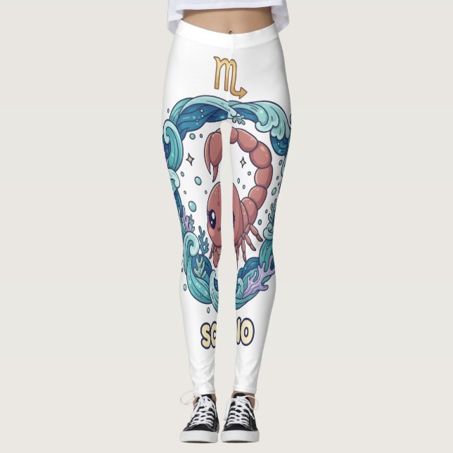 Cute Kawaii Scorpio Zodiac Sign Leggings (Anverso)
