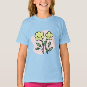 Cute Kawaii Sonriendo Flores Amarillas Camiseta Ni