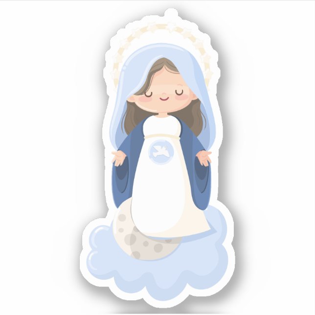 Cute Kawaii Virgin Mary Pegatina (Anverso)