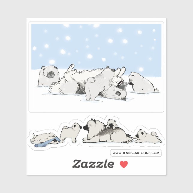 Cute Keeshond Dogs Keesies Jugando Pegatinas Vinil (Hoja)