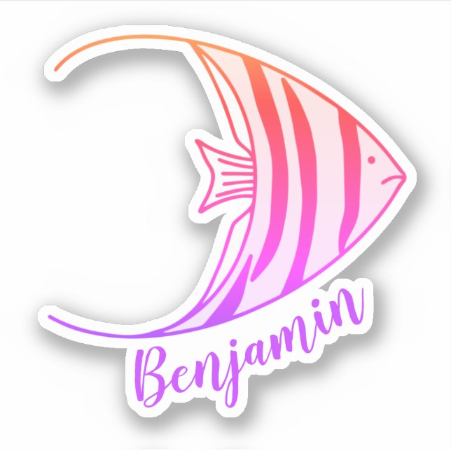 Cute Kids Angel Fish Pegatina Nombre Pegatina (Anverso)