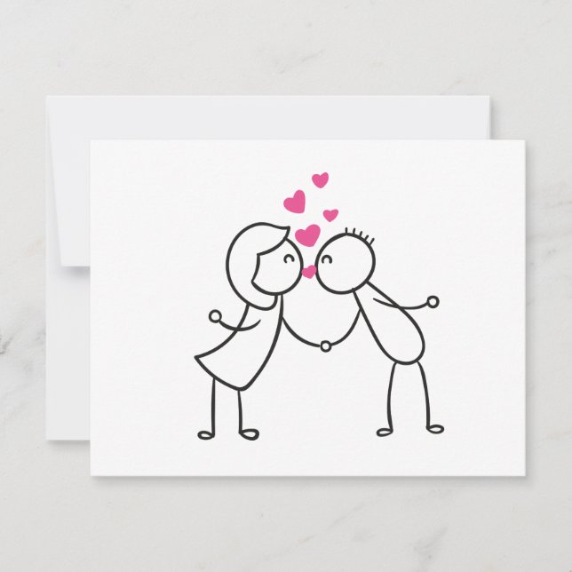 Cute Kissing Couple con Heart Love Card (Anverso)