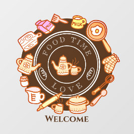 Cute Kitchenware Marrón Pegatina de ventana de bie