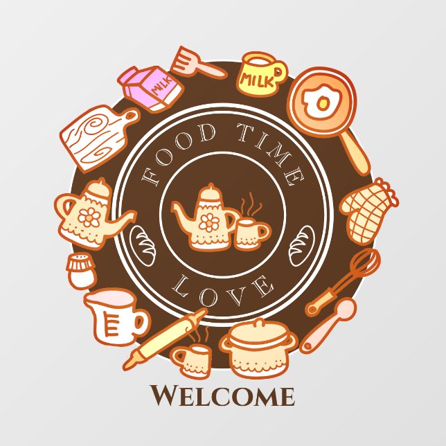 Cute Kitchenware Marrón Pegatina de ventana de bie (Hoja)