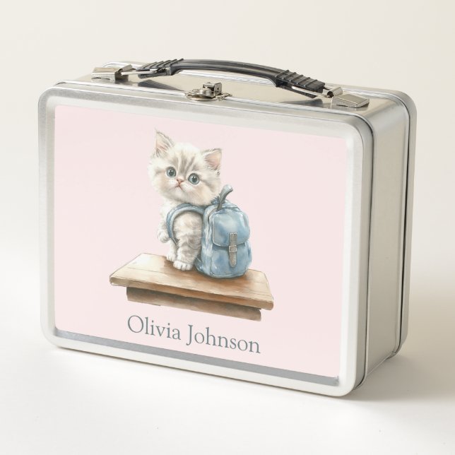 Cute Kitten with Backpack Personalized (Anverso)