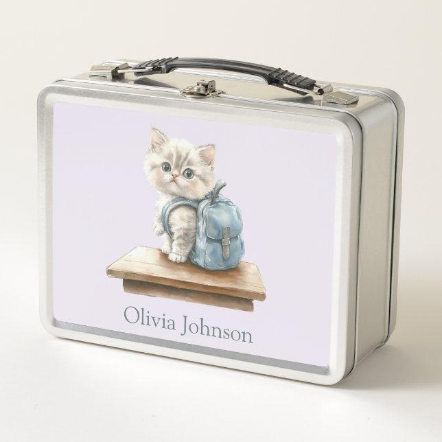 Cute Kitten with Backpack Personalized (Anverso)