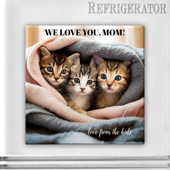 Cute Kittens mejor imán del día de la madre de gat (A cute magnet featuring three kittens wrapped in a cozy warm blanket - nice for Mother's Day)