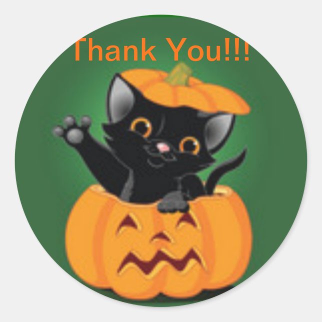 Cute Kitty Halloween Gracias Pegatina (Anverso)