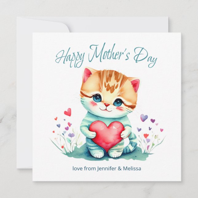 Cute Kitty Red Heart Mother's Day Card (Anverso)