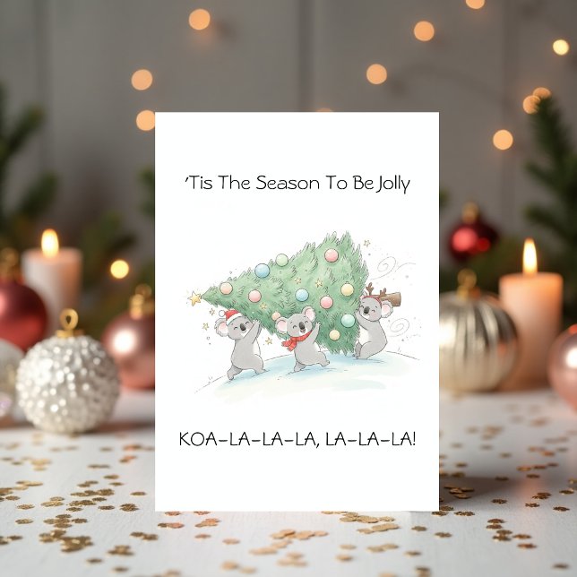 Cute Koala Australiano Llevando Árbol de Navidad (Cute Funny Australian Koala Carrying Christmas Tree Holiday Card )