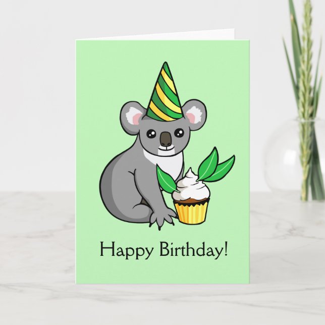 Cute Koala con tarjeta de cumpleaños feliz dibujan (Anverso)