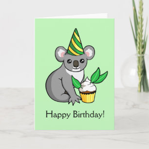 Cute Koala con tarjeta de cumpleaños feliz dibujan