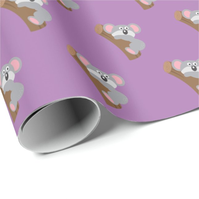 Cute Koala Oso Papel de envolver de regalo morado (Esquina del rollo)