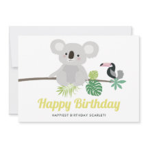 Cute Koala y Toucan Tropical Happy Birday