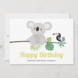 Cute Koala y Toucan Tropical Happy Birday