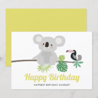 Cute Koala y Toucan Tropical Happy Birday