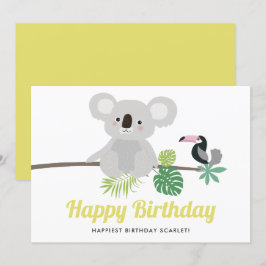 Cute Koala y Toucan Tropical Happy Birday