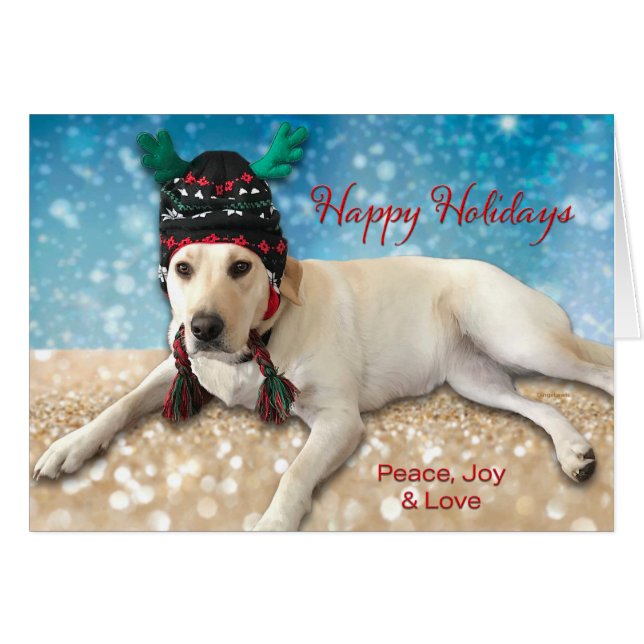 Cute Labrador Perro Felices Fiestas Deseos (Anverso (Horizontal))