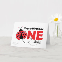 Cute Ladybug 1ª tarjeta de cumpleaños