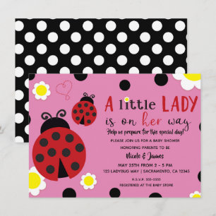 Cute Ladybug Flor Rosa Invitación Baby Shower Niña