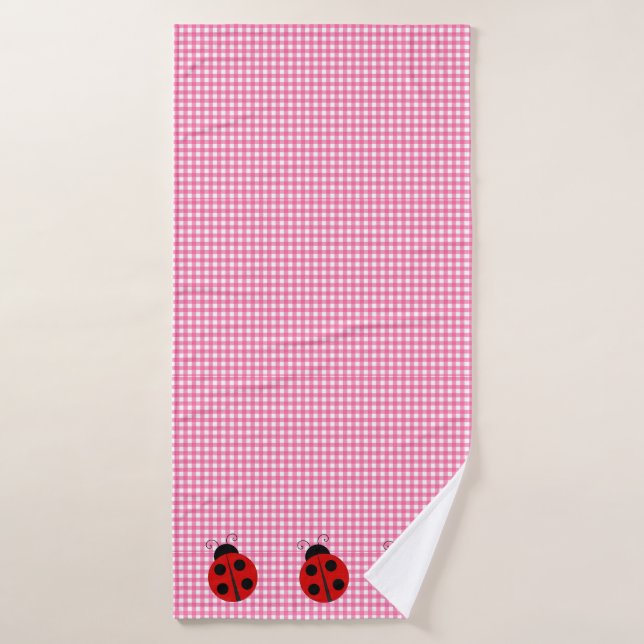 Cute Ladybug Pink and White Picnic Checks Gingham (Toalla de baño)