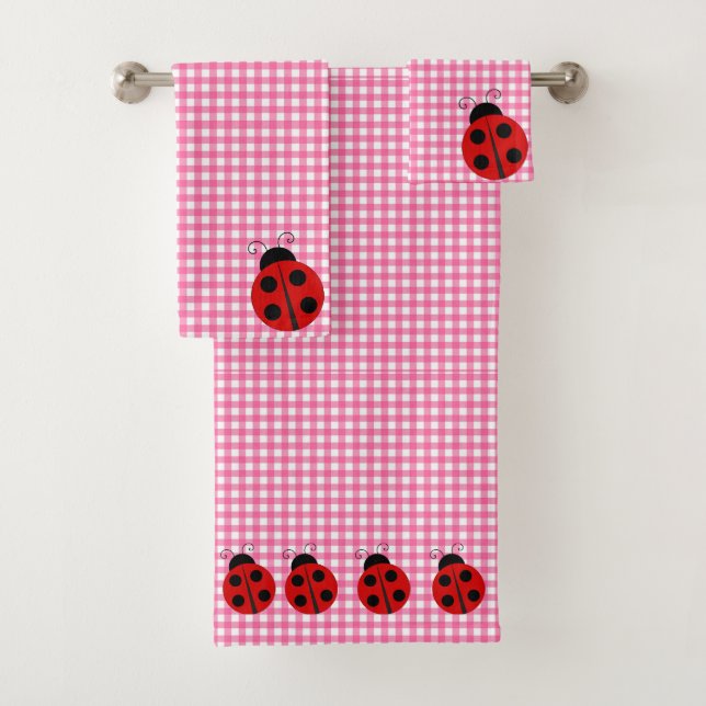 Cute Ladybug Pink and White Picnic Checks Gingham (In situ)