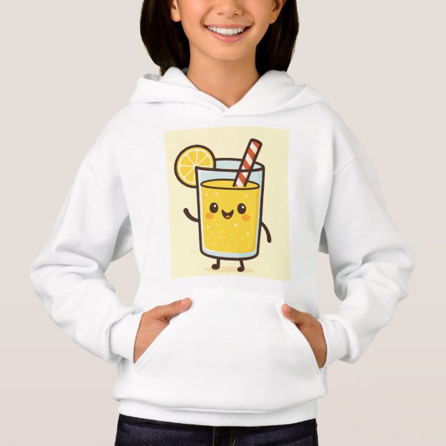 Cute Lemonade Drink Cartoon White Hoodie (Anverso)