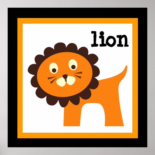 Cute León Safari Animales Póster de Guardería para (Frente)
