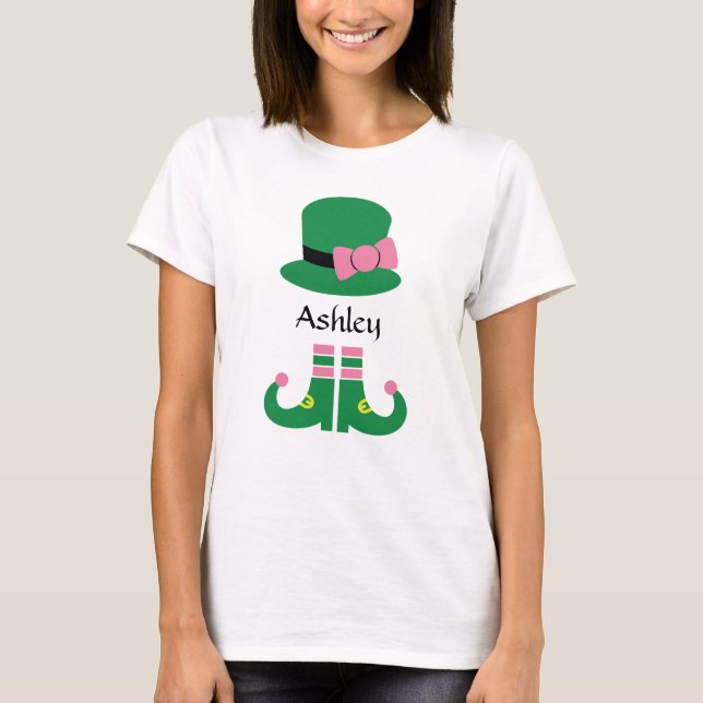 Cute Leprechaun Gorra añada nombre camiseta de muj (Anverso)