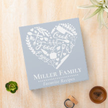 Cute Light Blue Family Name Heart Recipe Cookbook