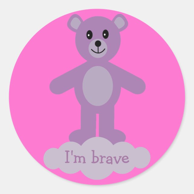 Cute Lilac Teddy Bear Soy Pegatinas valientes rosa (Anverso)