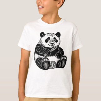 Cute Linocut Camiseta Infantil de Panda Gigante