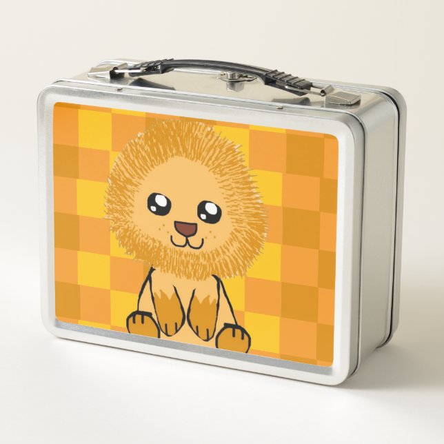 Cute Lion Themed Lunchbox (with checked pattern) (Reverso)