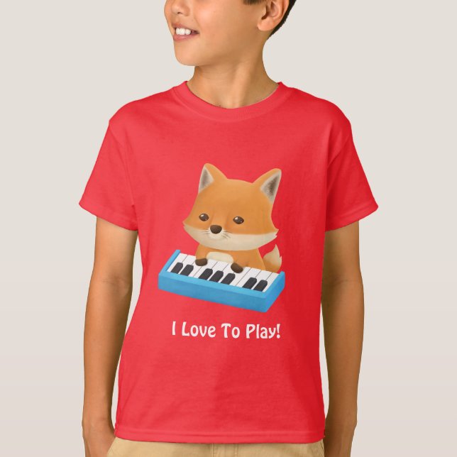 Cute Little Fox Me Encanta Tocar el Piano Camiseta (Anverso)