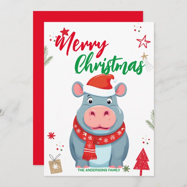 Cute Little Hippo Navidad Personalizado n (Anverso / Reverso)