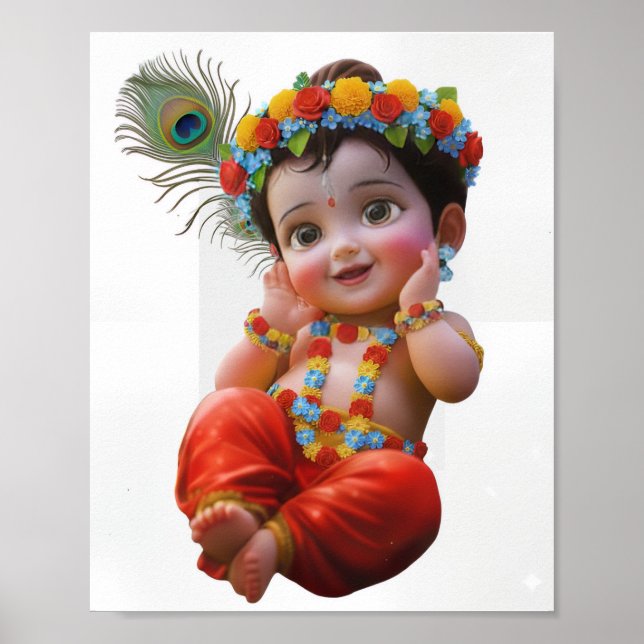 Cute Little Krishna Póster de Arte Tradicional Ind (Frente)