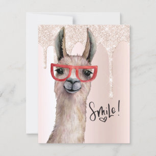 Cute Llama Girly Purpurina Rosa Pensando En Ti