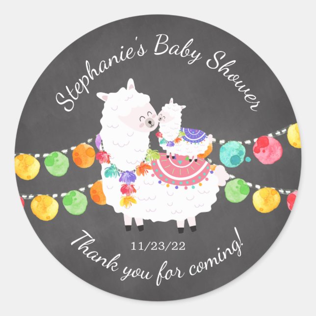 Cute Llama Mama Baby Shower Favor Pegatina (Anverso)