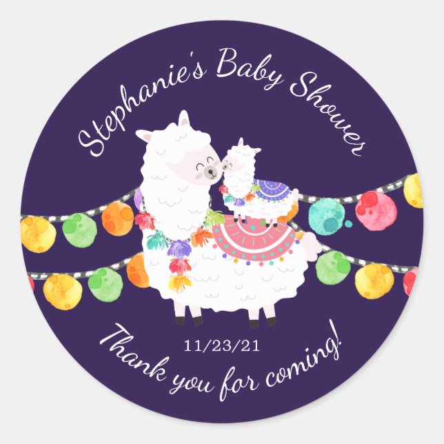 Cute Llama Mama Baby Shower Favor Pegatina (Anverso)