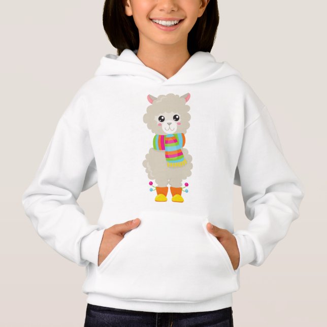 Cute Llama, Pequeña Llama, Alpaca, Llama Con Scarf (Anverso)