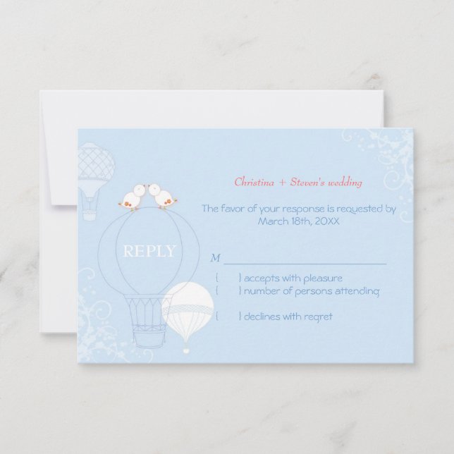 Cute Love Birds Pastel Blue Wedding RSVP Card (Anverso)